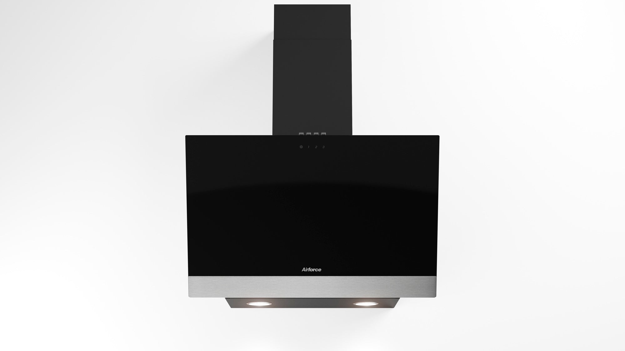 Airforce Alpha S 60cm Wall Mounted Cooker hood with Push Button Control, Integra Ready-Black Glass & Stainless Steel Strip