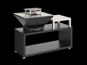 Oveneat OFP-WV-01500G Charcoal Grey Wood Fired BBQ Combo unit with wood storage equipped with wheels & Stainless Steel worktop