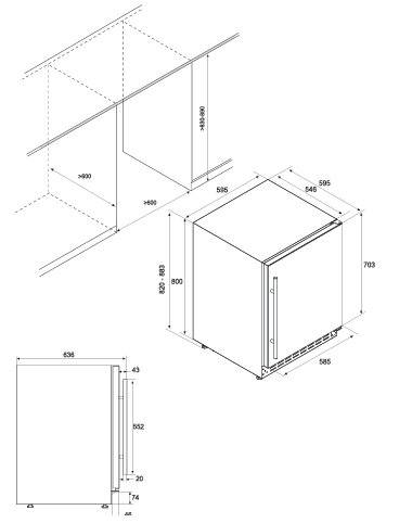 Airforce BACCO 60cm Free standing-Under Cabinet Dual Zone Premium 46 Bottle Wine Cellar