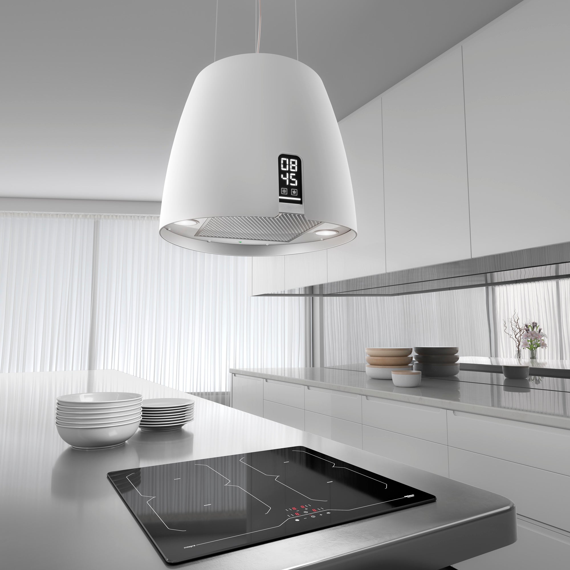Airforce Ballerina Young 47,5cm Island Cooker Hood with Touch Control & Clock Display Satin White Finish