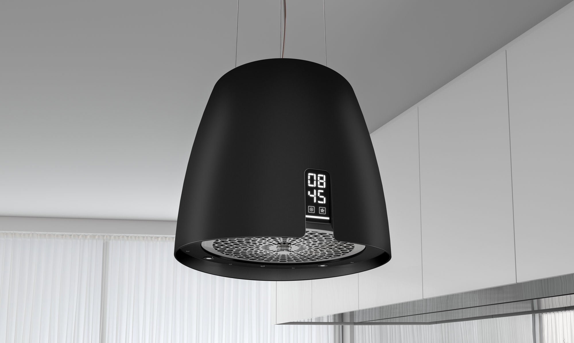 Airforce Ballerina Crisalide 47.5cm Island Cooker Hood with Touch Control & Digital Clock Satin Black Finish