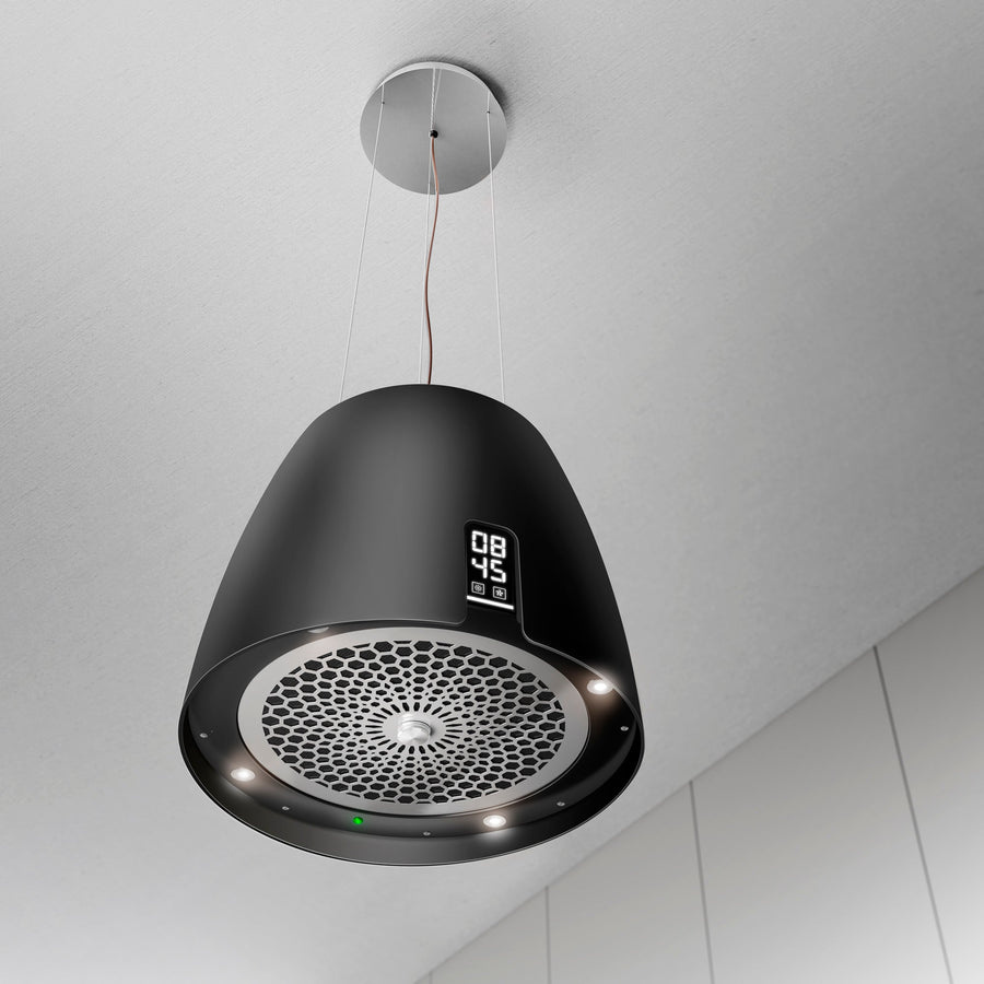 Airforce Ballerina Crisalide 47.5cm Island Cooker Hood with Touch Control & Digital Clock Satin Black Finish