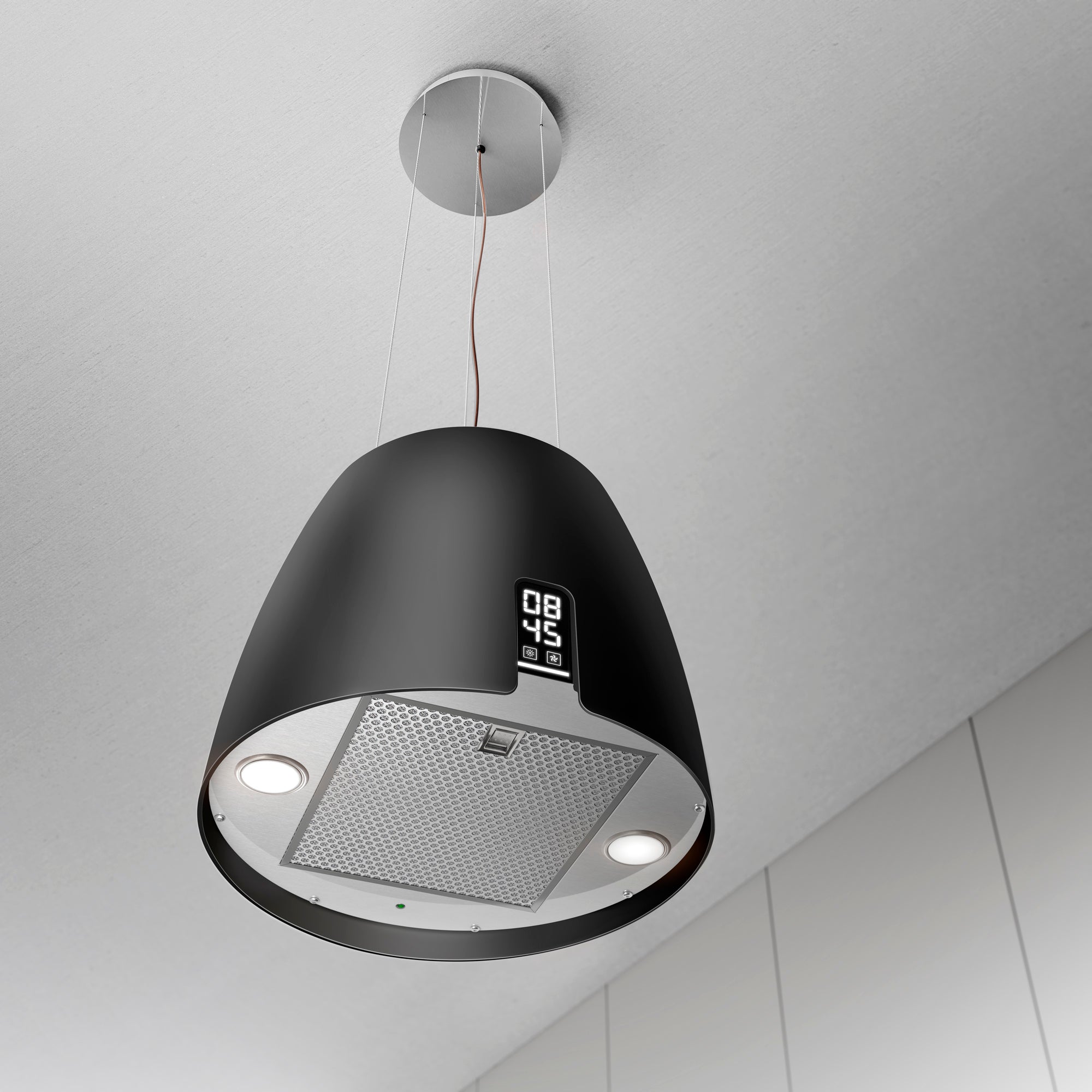 Airforce Ballerina Young 47,5cm Island Cooker Hood with Touch Control & Digital Clock Display Black Satin Finish