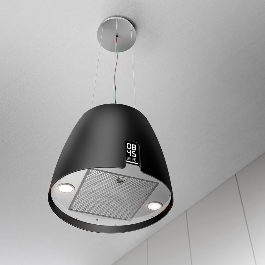 Airforce Ballerina Young 47,5cm Island Cooker Hood with Touch Control & Digital Clock Display Black Satin Finish