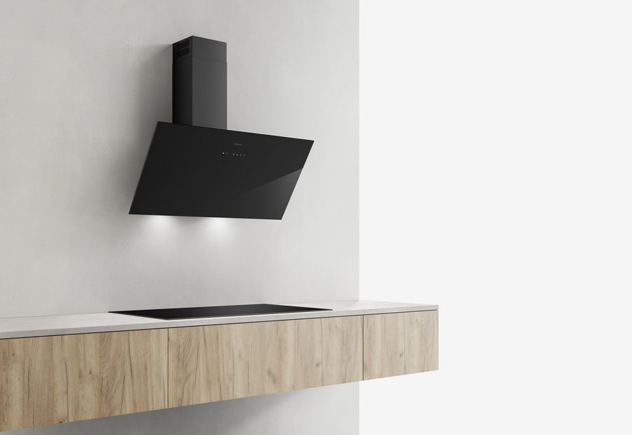 Airforce CLIO 80cm Vertical Inclined Cooker Hood with Touch Control in Black Glass Finish