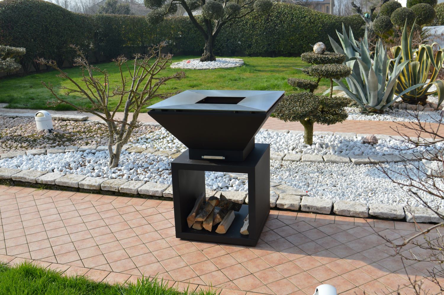 Oveneat OFP-WV-00000G Charcoal Grey BBQ Tower with wood storage includes Cover,cooking grill & grilled plate