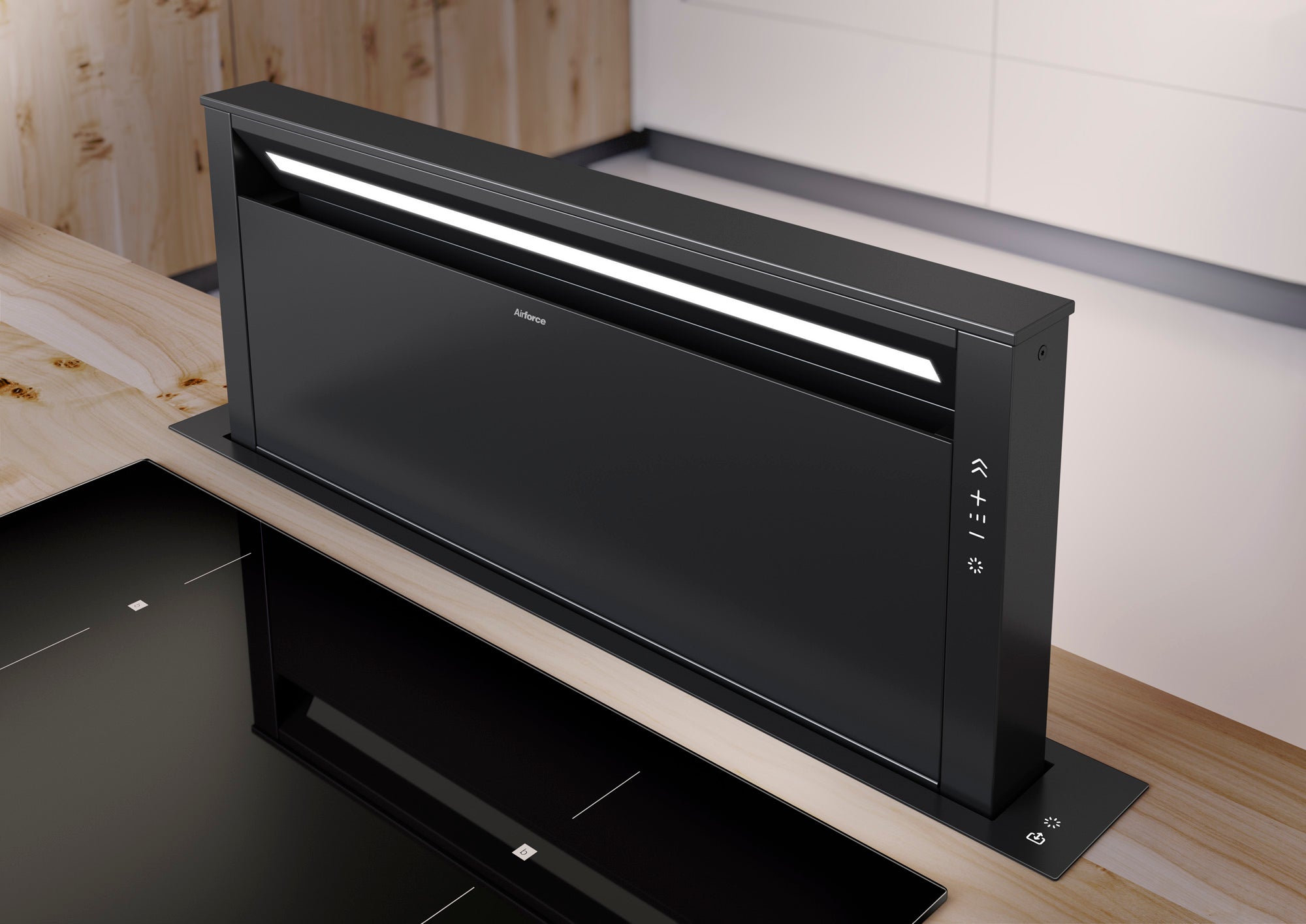 Airforce Downdraft 90cm POP-UP Downdraft Cooker Hood in Black Satin Steel Finish