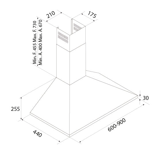 Airforce F0 S4 90cm Wall Mounted Cooker Hood Button Controls in Stainlass Steel Finish