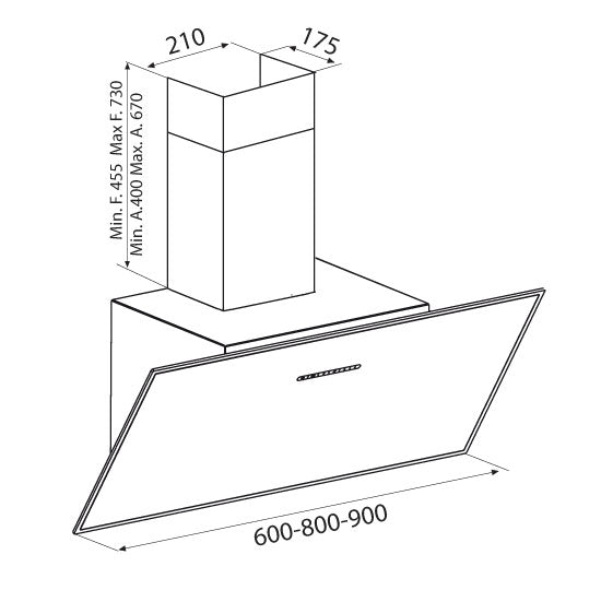 Airforce F203 80cm Angled Wall Mounted Cooker Hood with Touch Control-Black