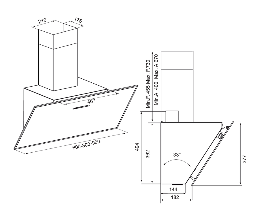 Airforce F203 60cm Angled Wall Mounted Cooker Hood - White Glass