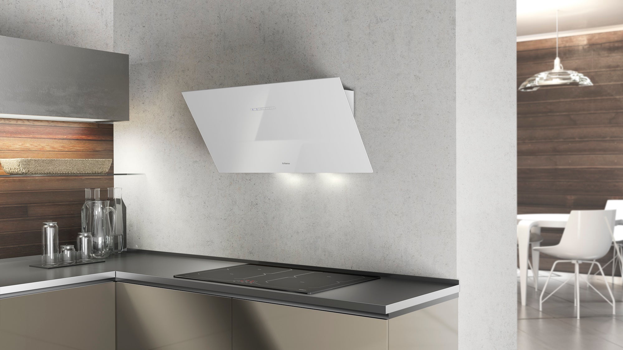 Airforce F203 60cm Angled Wall Mounted Cooker Hood - White Glass