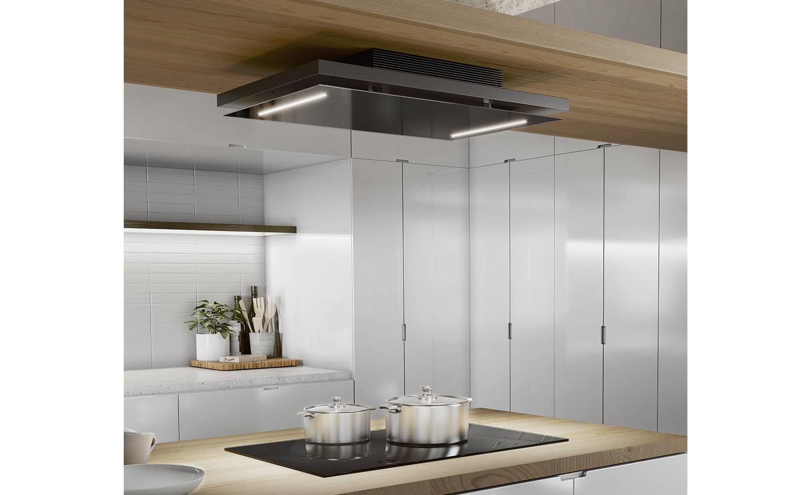 Airforce F207 EASYFIT 100cm Ceiling Mounted Filtering Cooker Hood with Remote Control in Complete Black Steel & Glass Finish