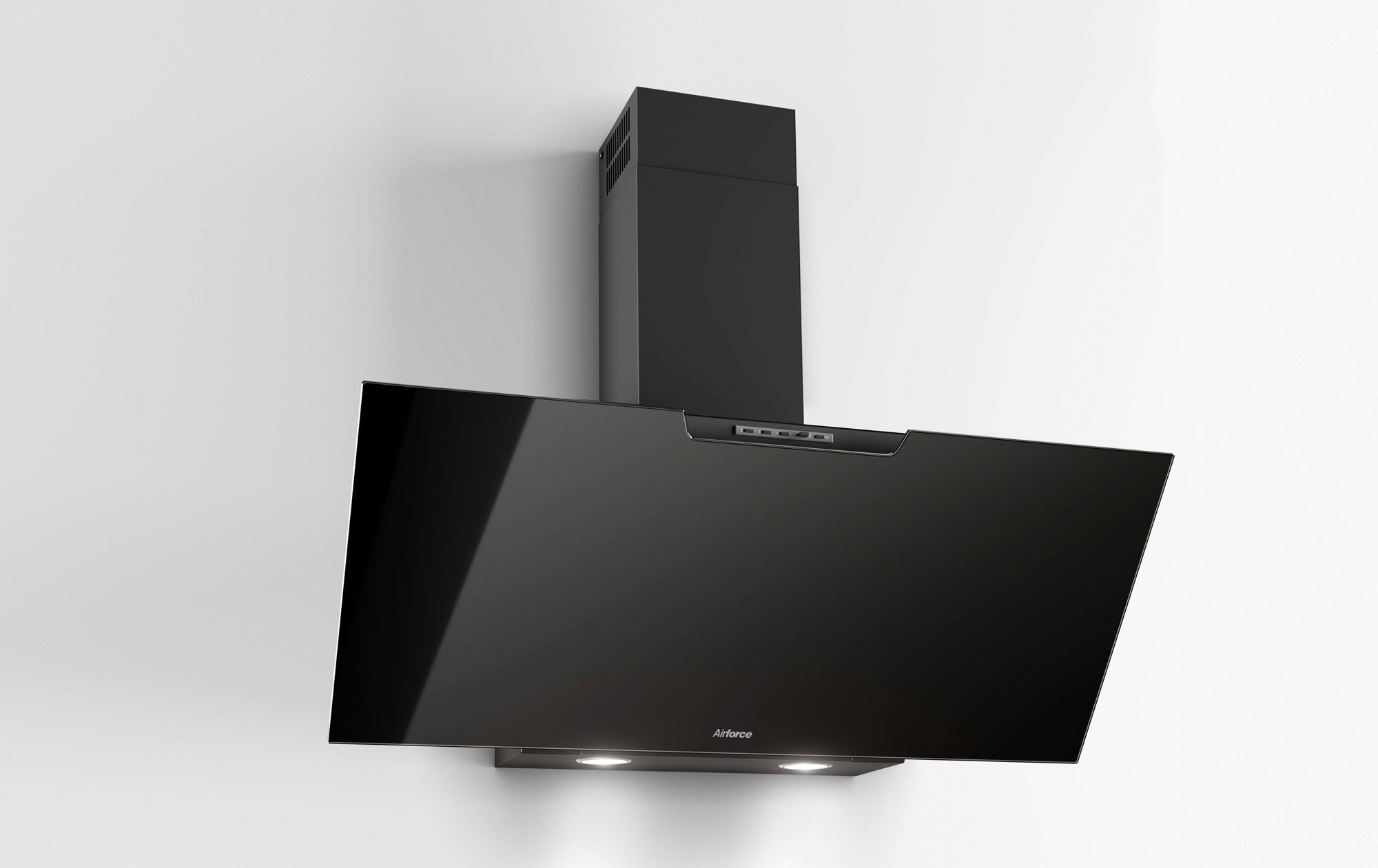 Airforce F212 80cm Wall Mounted Cooker Hood with Soft Push Button Controls, Integra ready-Black Glass Finish