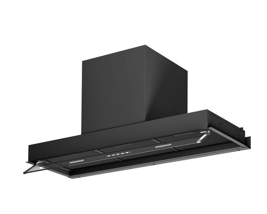 Airforce F300 120cm Built-In Cooker Hood with Smoked Glass Visor, Button Control in Black Satin Finish