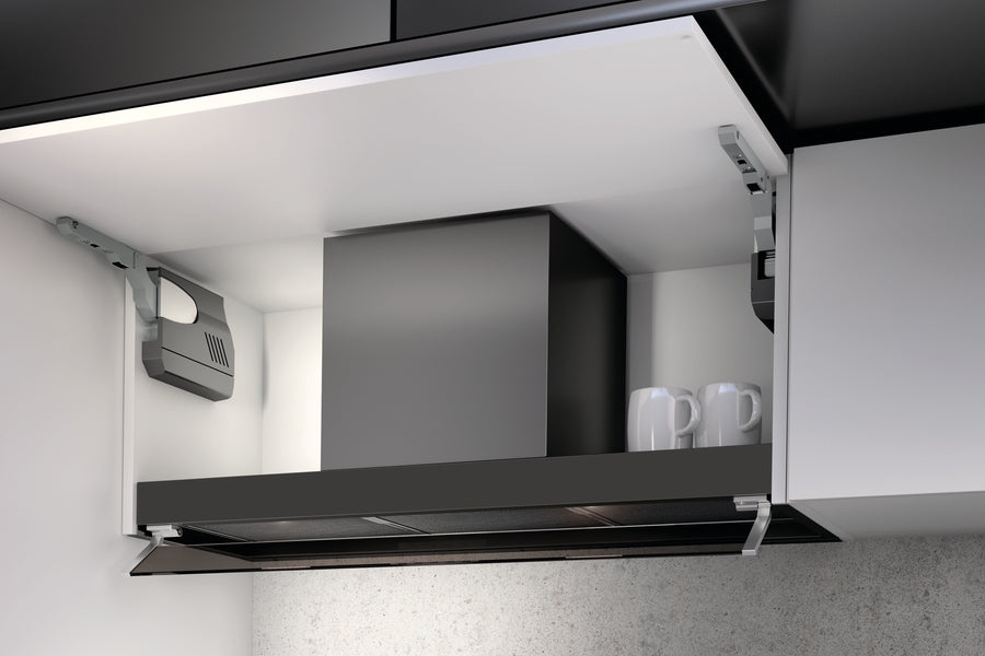 Airforce F300 120cm Built-In Cooker Hood with Smoked Glass Visor, Button Control in Black Satin Finish