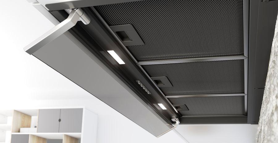 Airforce F300 120cm Built-In Cooker Hood with Smoked Glass Visor, Button Control in Black Satin Finish