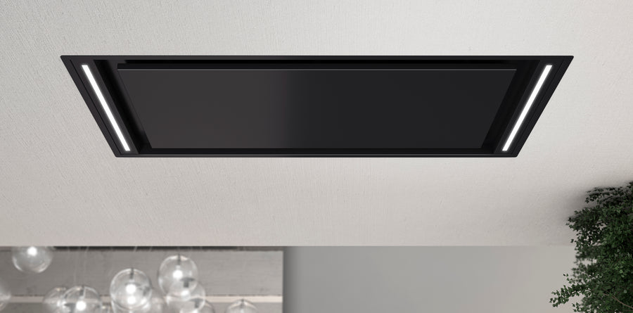 Airforce Silhouette Easy Up 100cm Ceiling Mounted Cooker hood with Flat Motor - Black Steel Finish