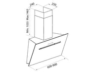 Airforce Foehn 90cm No-Drop System with Heated Glass Front Wall Mounted Cooker Hood Black Glass Finish