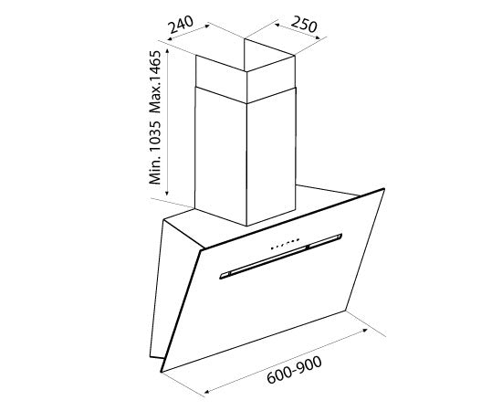 Airforce Foehn 90cm No-Drop System with Heated Glass Front Wall Mounted Cooker Hood Black Glass Finish