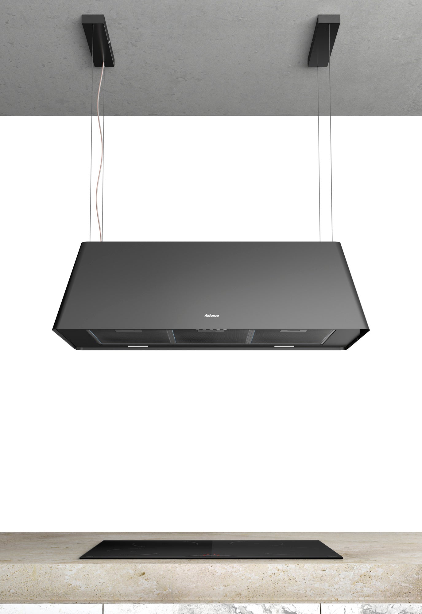 Airforce Gaia XXL 100cm Island cooker hood with touch control integra ready in Satin Black finish