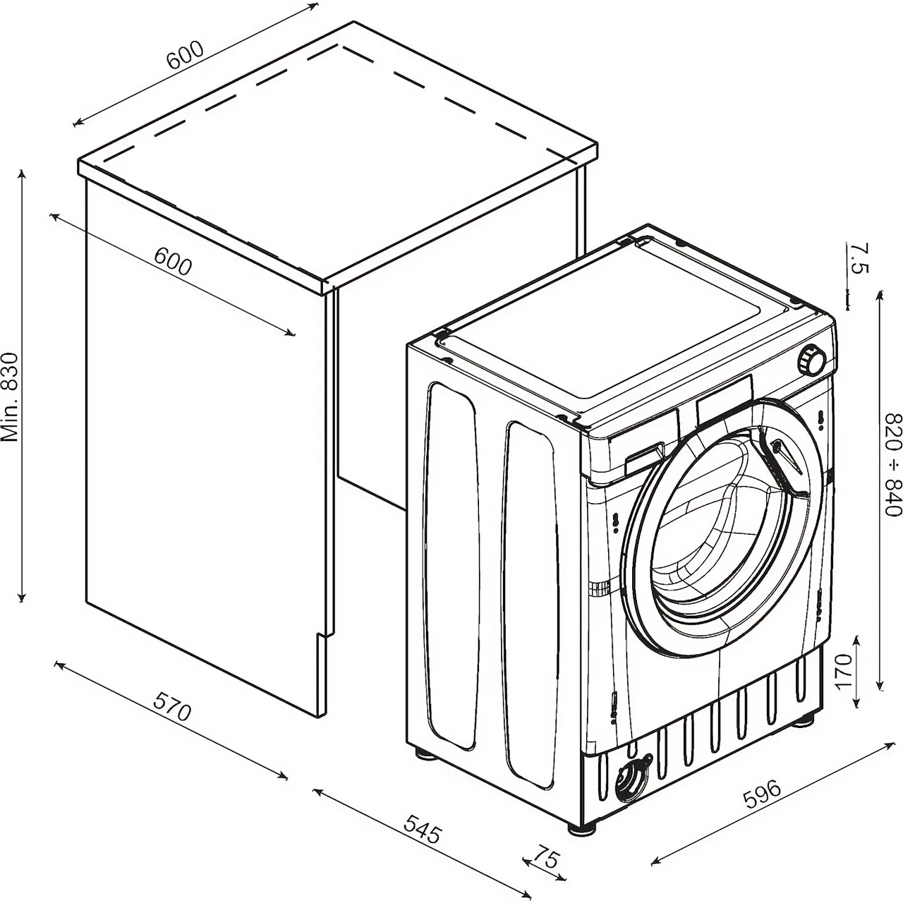 Clearance Hoover HBWOS69TMET-80 9kg 1600rpm Built-In Washing Machine - White