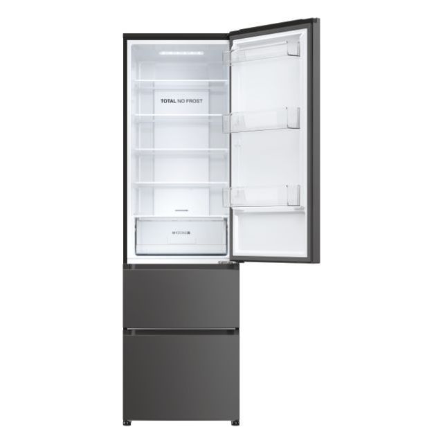 Clearance Haier HETR3619ENPB 60cm 3 Door Fridge Freezer in Slate Black