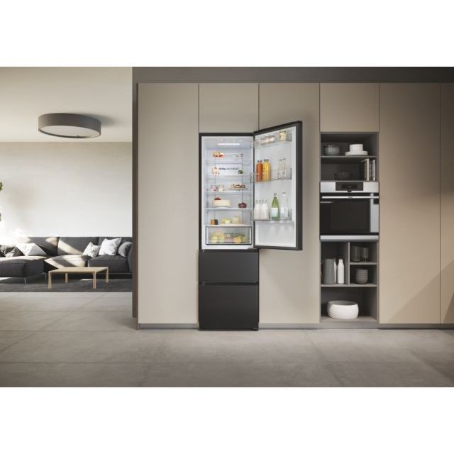 Clearance Haier HETR3619ENPB 60cm 3 Door Fridge Freezer in Slate Black