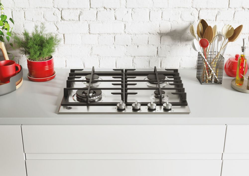 Hoover HHG6BF4K3X 60cm 4 BURNER GAS HOB Cast Iron Pan Stands - Stainless Steel