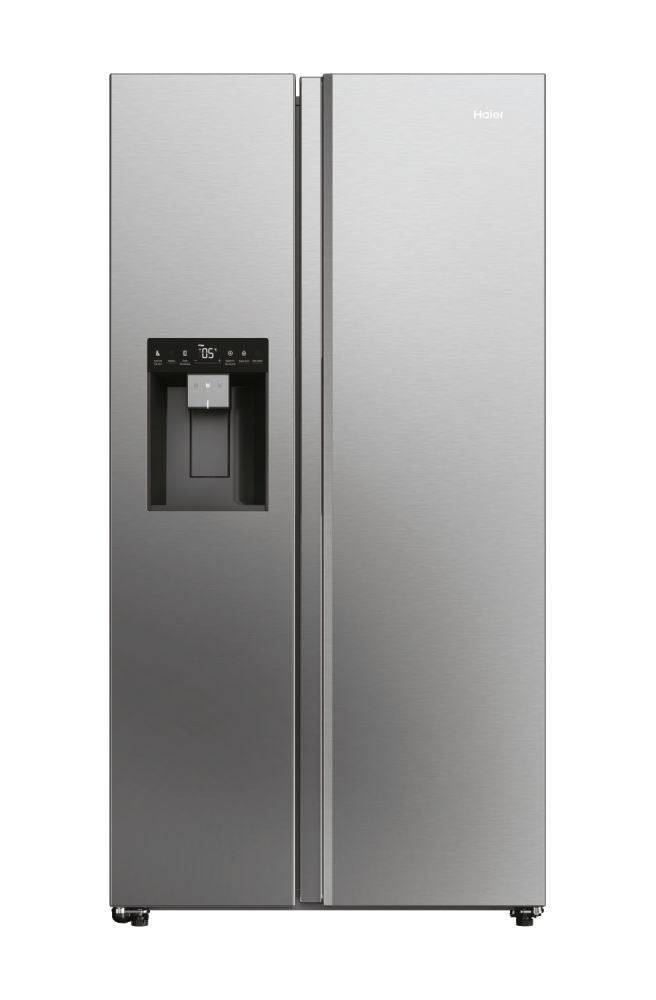 Clearance Haier HSW79F18CIMM 90cm 4 Door American Plumbed water & Ice - New Platinum Inox