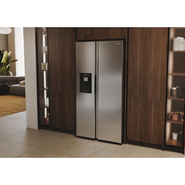 Clearance Haier HSW79F18CIMM 90cm 4 Door American Plumbed water & Ice - New Platinum Inox
