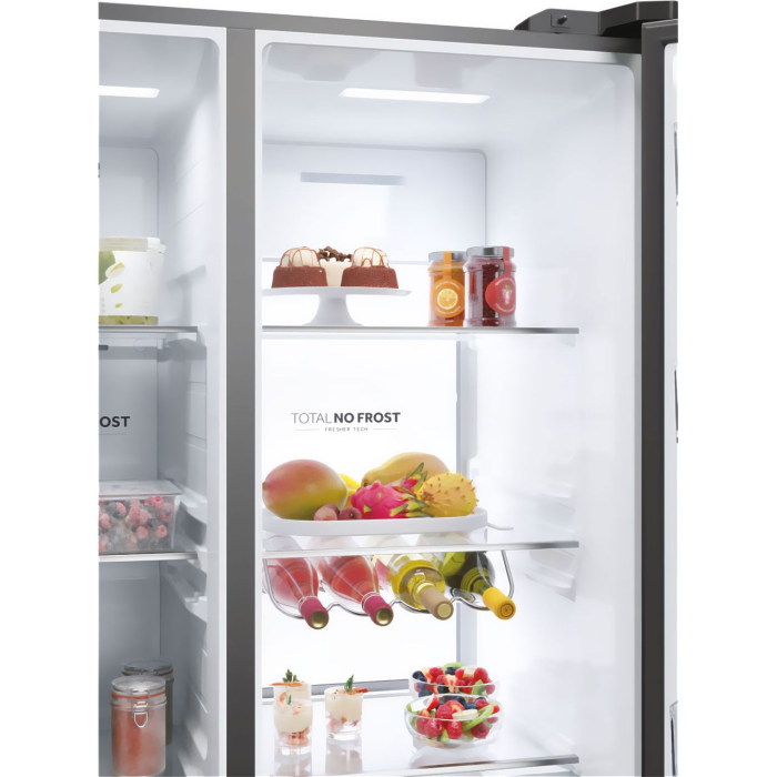 Clearance Haier HSW79F18CIMM 90cm 4 Door American Plumbed water & Ice - New Platinum Inox