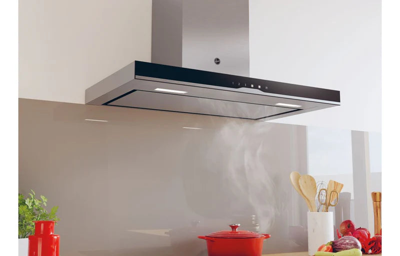 Clearance Hoover HTS9CBK5XWIFI 90 cm Wi-Fi Wall Mounted T-Shape Hood, black glass & SS trim