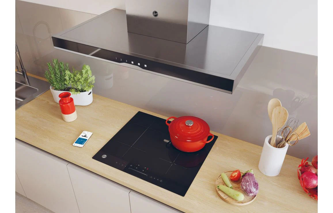 Clearance Hoover HTS9CBK5XWIFI 90 cm Wi-Fi Wall Mounted T-Shape Hood, black glass & SS trim