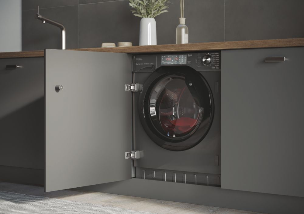 Haier HWDQ90B416FWBRUK Intergrated Washer-Dryer 9/5kg 1600rpm Graphite with Black Door