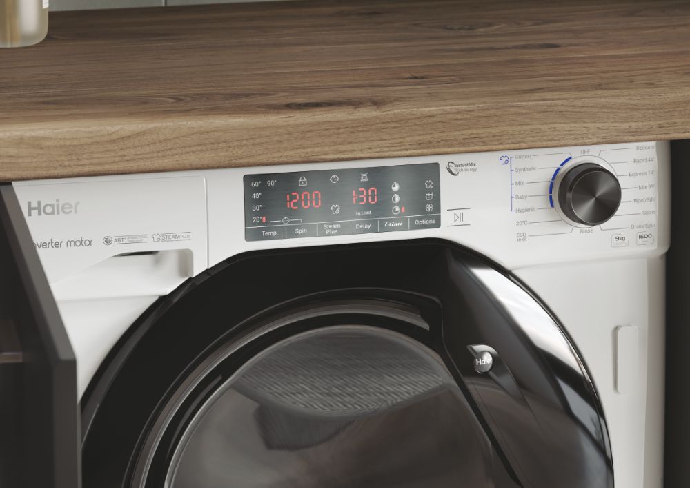 Haier HWQ90B416FWB-UK 9kg 1600spin Fully Integrated Washing Machine White with Black Door