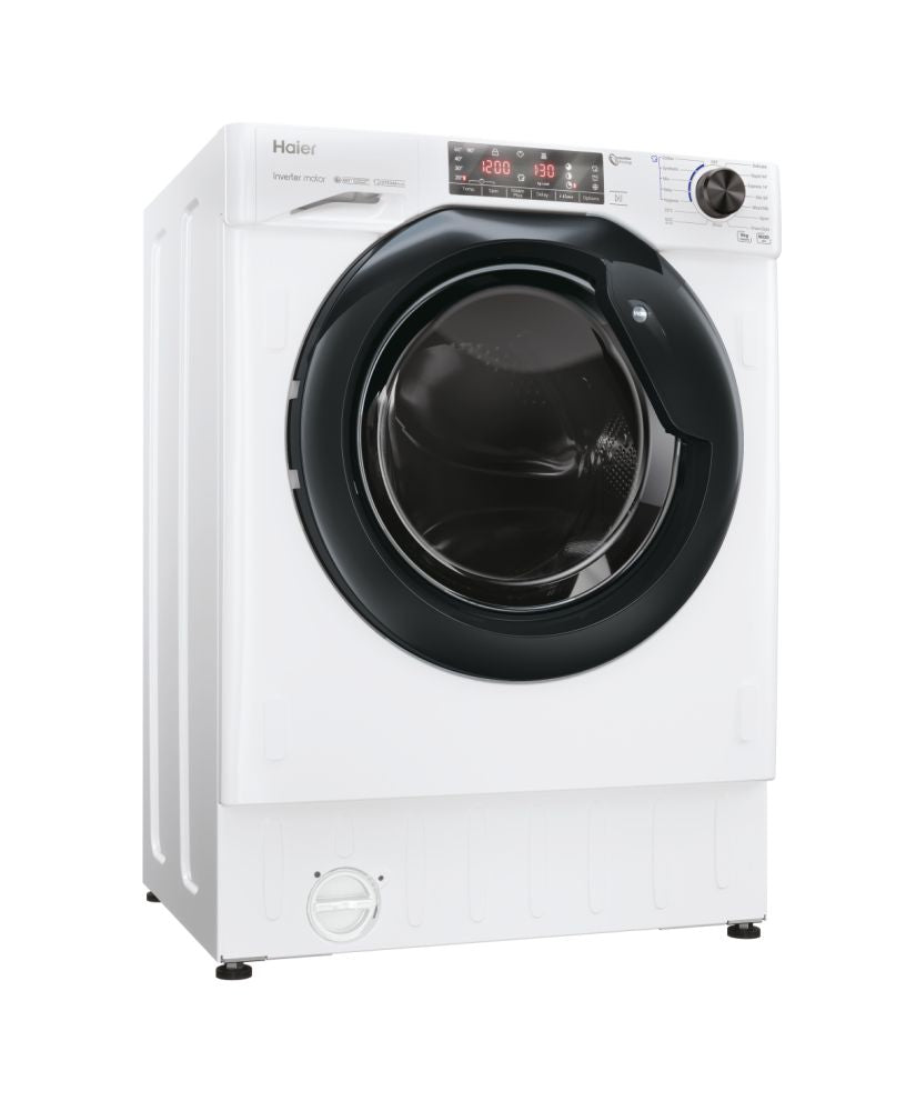 Haier HWQ90B416FWB-UK 9kg 1600spin Fully Integrated Washing Machine White with Black Door