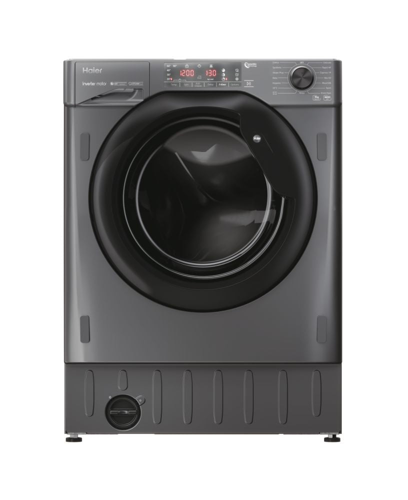 Haier HWQ90B416FWBR-UK 9kg Washing Machine 1600rpm Graphite with Black Door
