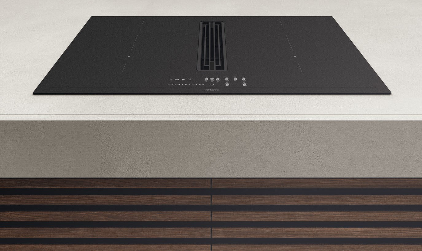 Airforce Innova Artis Plus 80cm Petra Aspirating Induction Hob with Central Vented extraction On-Board Motor Full Matte Glass Finish
