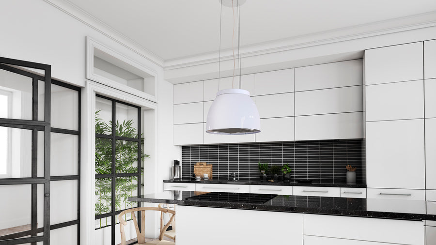 Airforce Restyled Luna 45cm Island Cooker hood in Pearl White with Slim LED Lights
