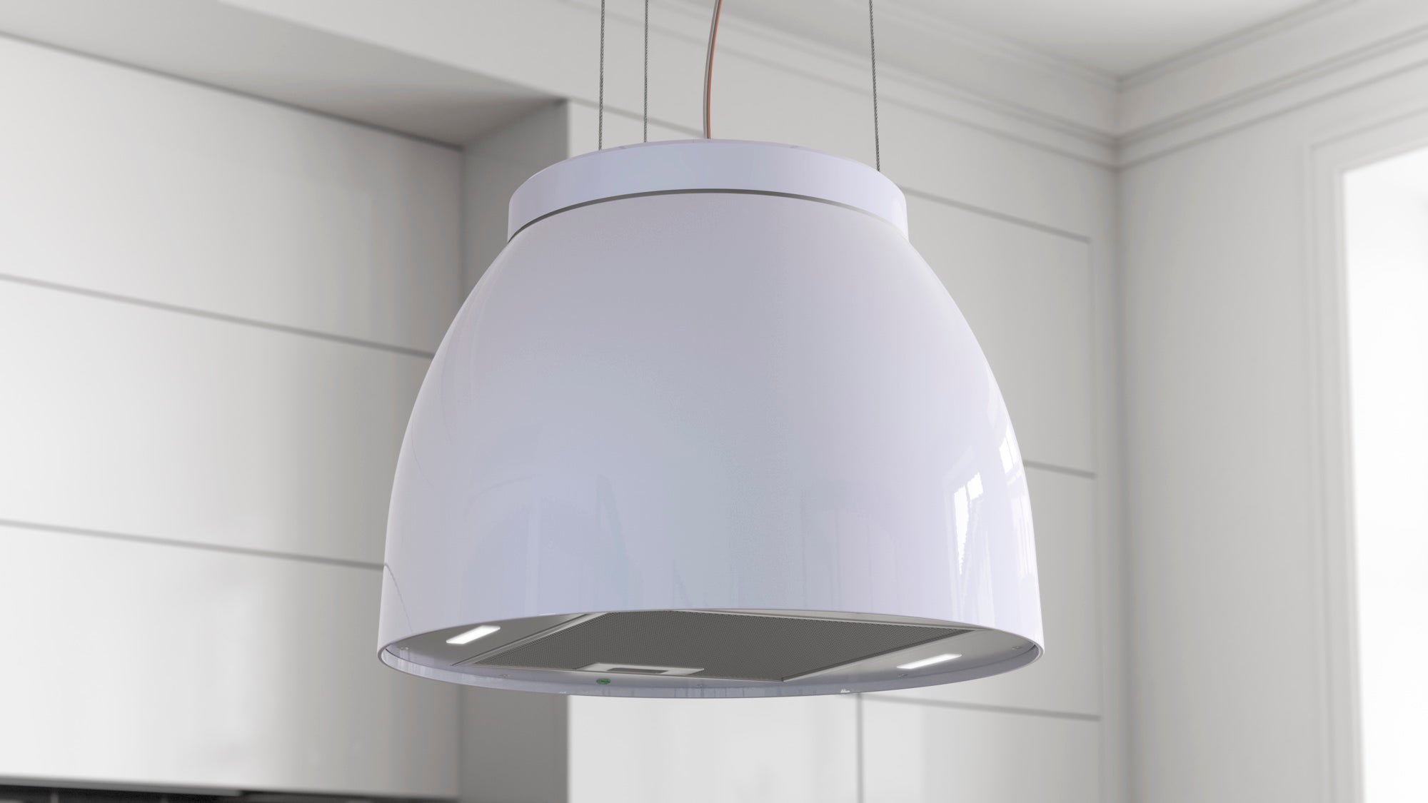 Airforce Restyled Luna 45cm Island Cooker hood in Pearl White with Slim LED Lights