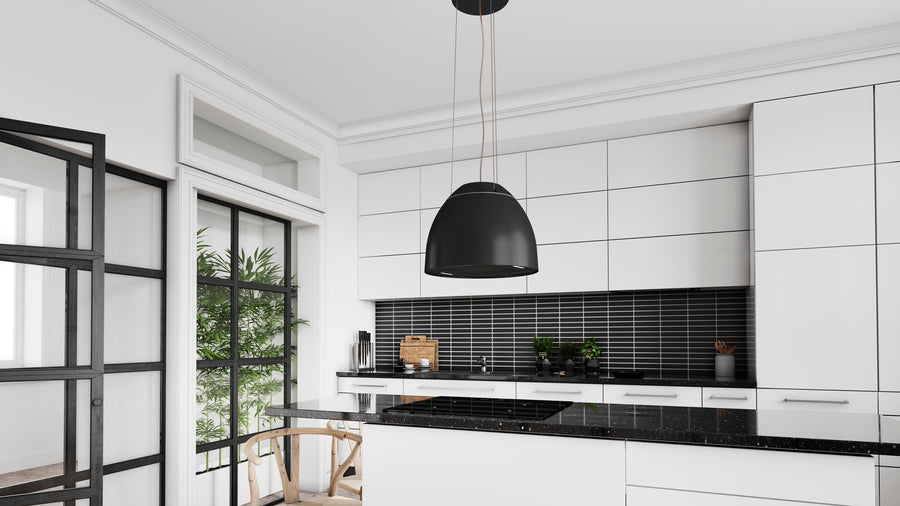 Airforce New Moon 45cm Island Cooker Hood in Complete Black Satin Finish with Slim LED Lights