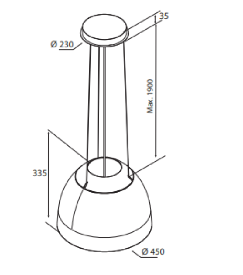 Airforce Restyled Copper New Moon 45cm Island cooker hood,LED,Remote controlled Integra ready