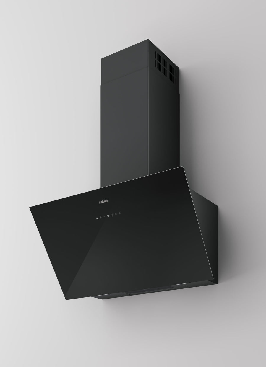 Airforce OMEGA 80cm Vertical Inclined Cooker Hood with Touch Control Black Glass Finish