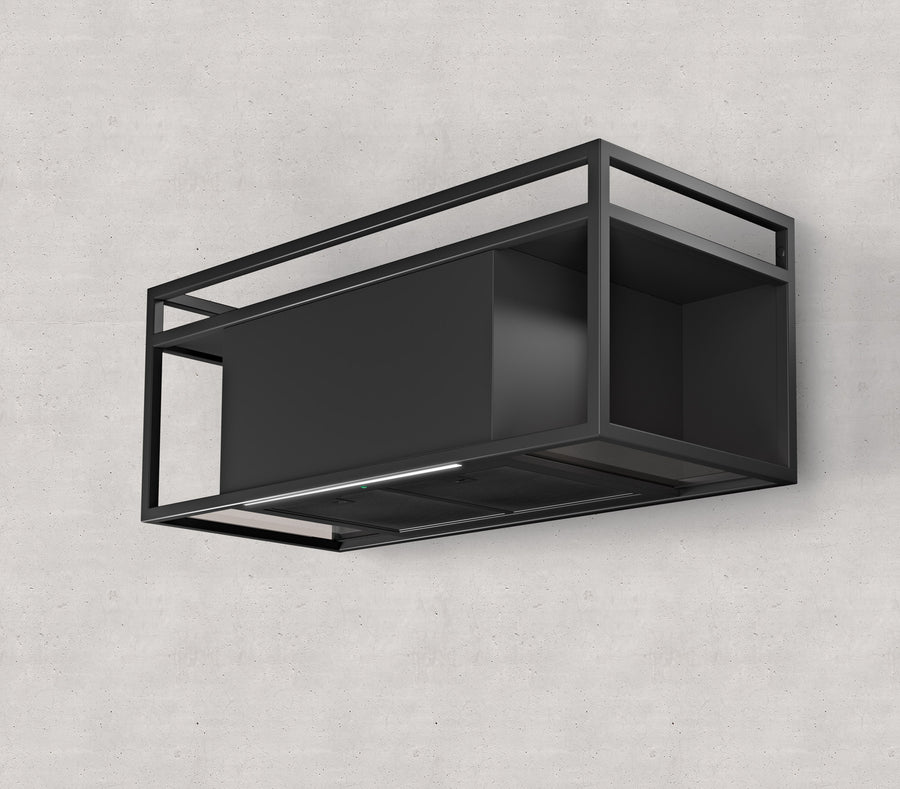 Airforce Q-BIC 90cm Wall Mounted Cooker Hood Anthracite Painted Steel Remote Control with Smoked Glass Shelves