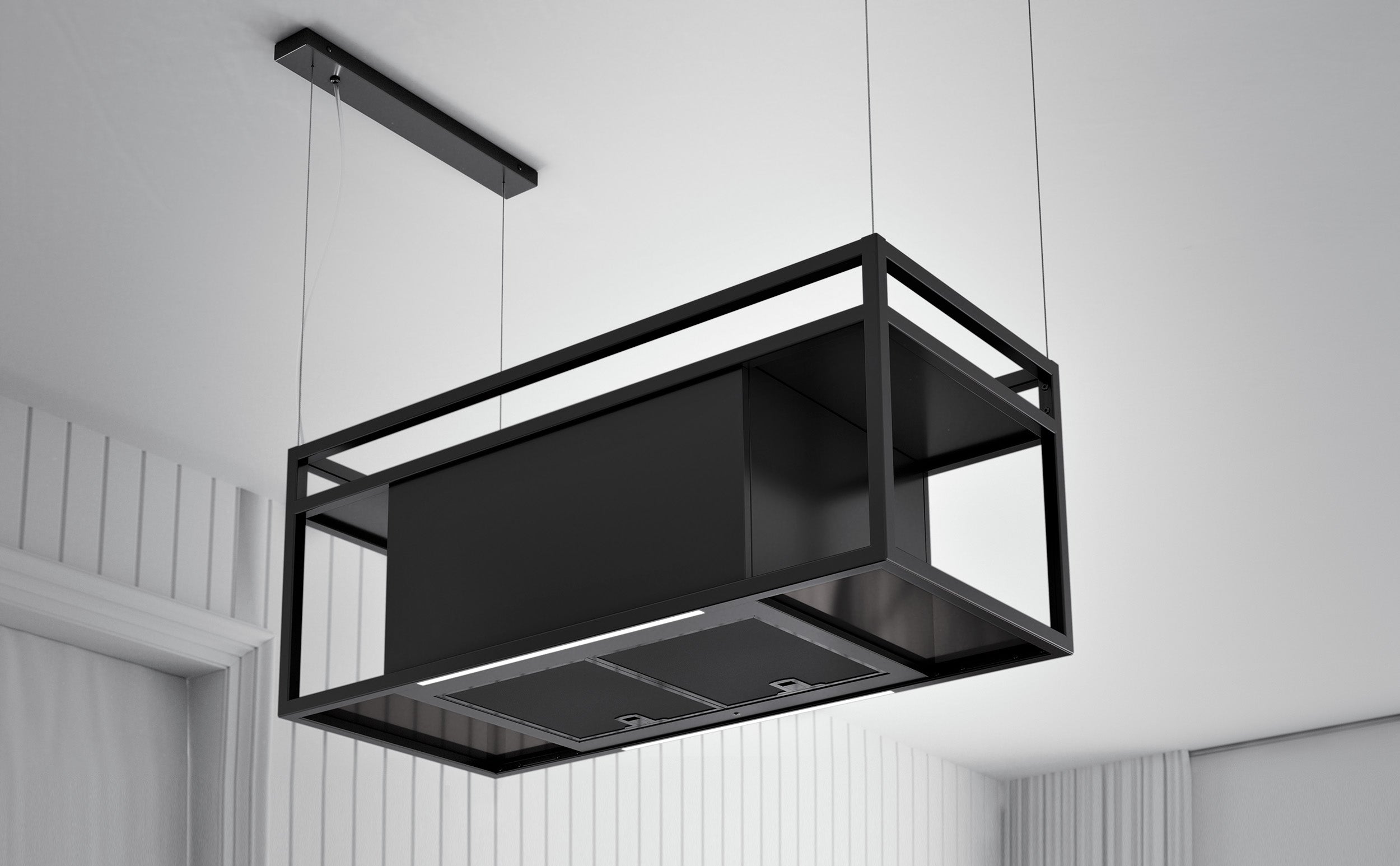 Airforce Q-BIC 90cm Island Cooker Hood in Anthracite & Black Glass Finish-On Cables