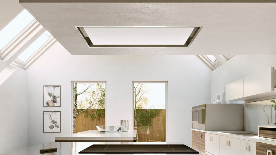 Airforce Sinergia 100cm Easy Up Ceiling Mounted Cooker Hood with White Glass & Stainless Steel Finish
