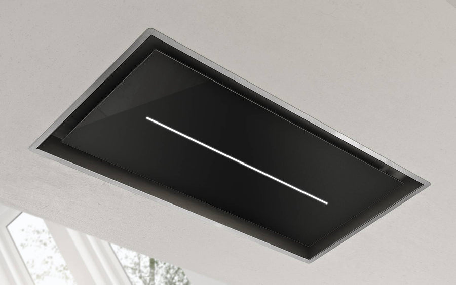 Airforce Sinergia 100cm Easy Up Ceiling Mounted Cooker Hood with LED Strip Lighting in Black Glass Finish