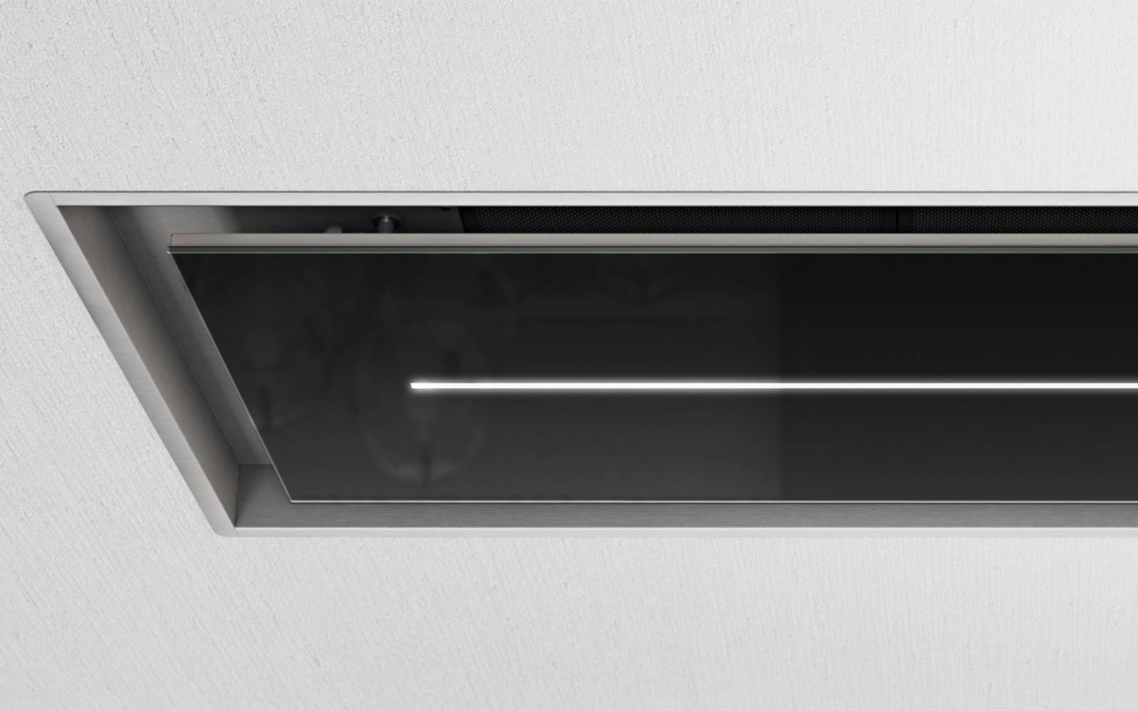 Airforce Sinergia 100cm Easy Up Ceiling Mounted Cooker Hood with LED Strip Lighting in Black Glass Finish