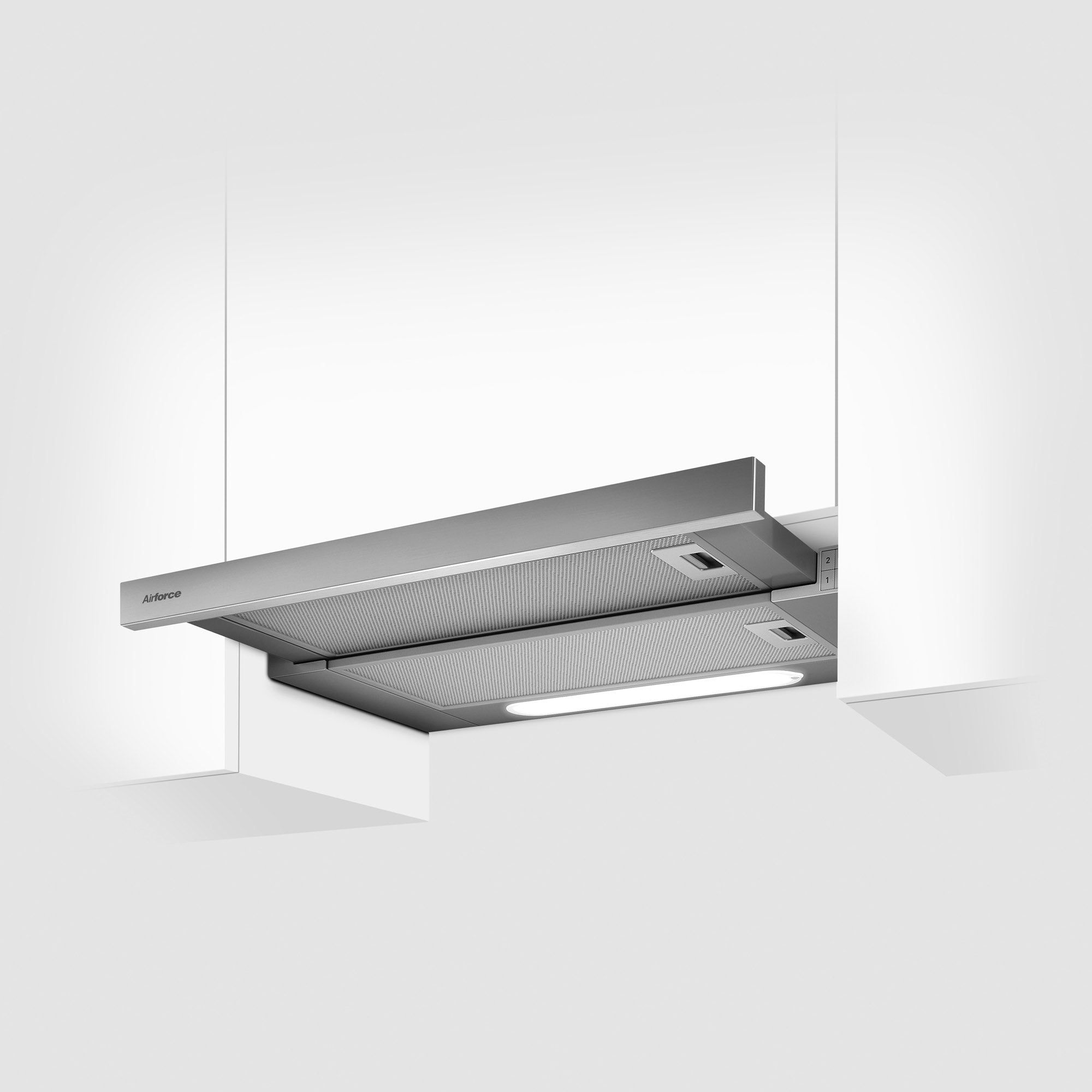 Airforce Slide 60cm Built-In Cooker Hood with Touch Control with Pull Out Extraction Panel in Stainless Steel Finish