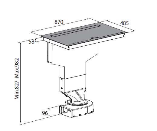 Airforce Aspira Slim Essence 87cm Induction hob with Rear Downdraft Extraction